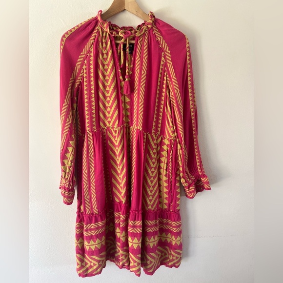 Maeve Dominique Pink &‎ Yellow Embroidered Long Sleeve Tunic Dress Size XS - Picture 2 of 15